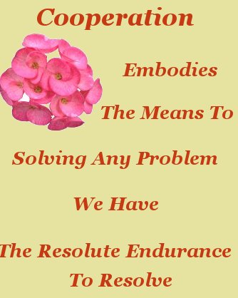 Cooperation embodies the means to solving any problem we have the resolute endurance to resolve Cooperation embodies the means to solving any problem we have the resolute endurance to resolve