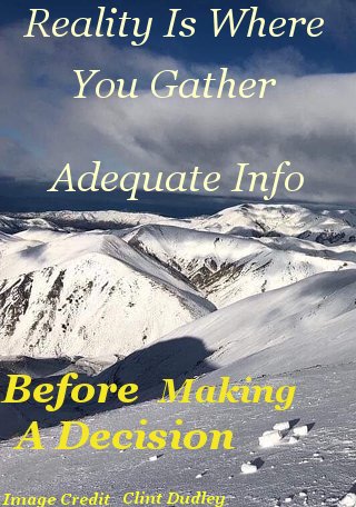 Reality is where you gather adequate information before making a decision Reality is where you gather adequate information before making a decision
