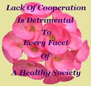 Lack of cooperation is detrimental to every facet of a healthy society Lack of cooperation is detrimental to every facet of a healthy society