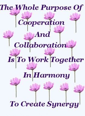 The whole purpose of collaboration is to work together in harmony, to create synergy The whole purpose of collaboration is to work together in harmony, to create synergy